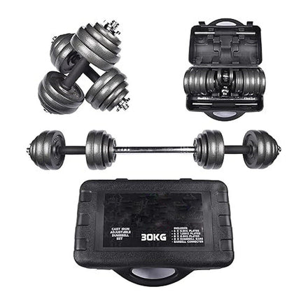 Adjustable Dumbbell & Barbell Set Cast Iron | Home Gym Weights Kit with Connector Bar, Carry Case for Strength Training & Full Body Workout