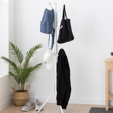 Coat Rack Stand with 12 Hooks, White Metal Clothes Hanger Tree, Hat & Umbrella Organizer for Entryway