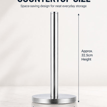 Kitchen Paper Roll Holder Pack of 2 Free Standing Silver Stainless Steel Countertop Tissue Stand Modern 32.5cm