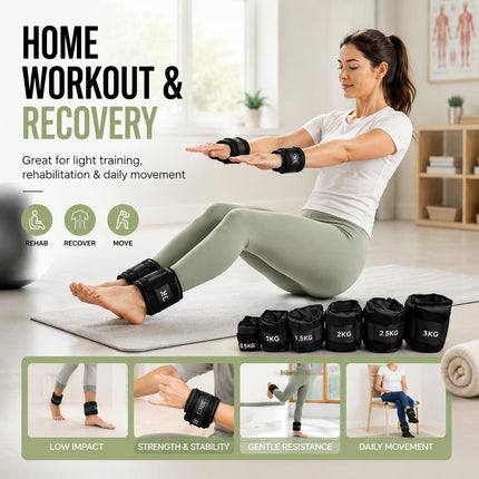 Black Ankle Wrist Weights Pair Adjustable Straps for Walking Running Yoga Gym Fitness Training 0.5kg-3kg