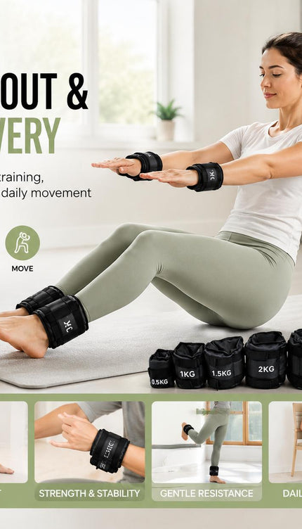 Black Ankle Wrist Weights Pair Adjustable Straps for Walking Running Yoga Gym Fitness Training 0.5kg-3kg