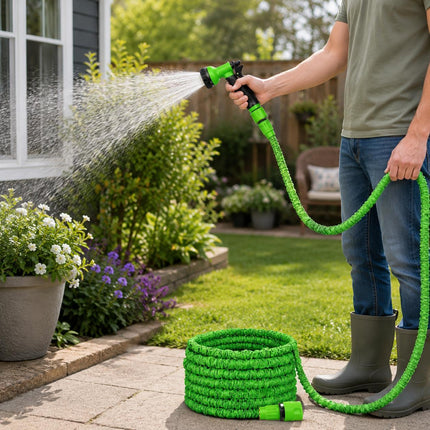 50ft Expandable Garden Hose Pipe Spray Nozzle Gun 8 Function Hose Nozzle Flexible Water Hose Kink Free Hose