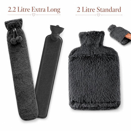 Hot Water Bottle 2L & Extra Long 2.2L with Soft Faux Fur Fleece Cover Reusable Winter Bed Warmer for Neck, Back, Stomach, Hands & Feet  Drinkware Portable Bottle