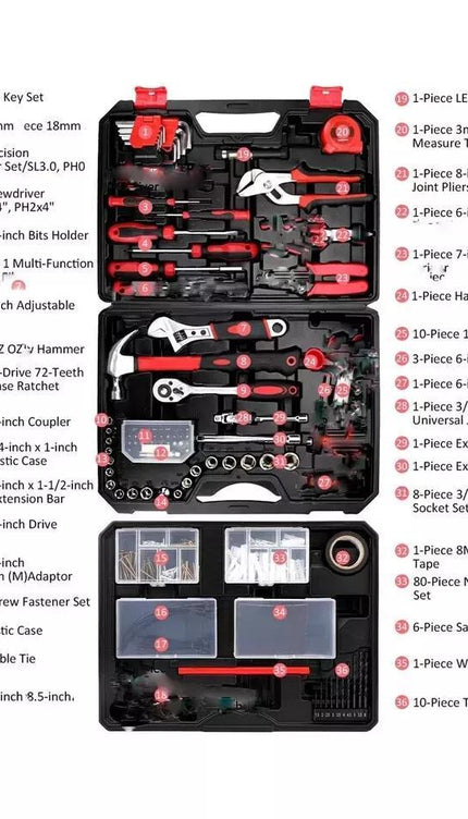 325pcs Professional Tool Kit Hand Tool Set Household Workshop DIY Repair Tools Complete Mechanics Home Maintenance Portable Storage Case for Electrician Plumber Technician Use