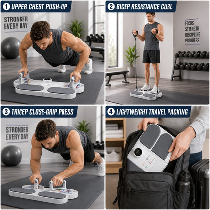 Multifunctional Push Up Board with Resistance Bands, Adjustable Handles Portable Home Gym Workout Equipment for Chest, Shoulders, Arms, Back and Full Body Strength Training Fitness Exercise System