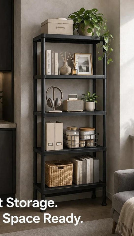 5-Tier Plastic Shelving Unit – Black