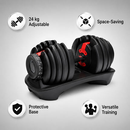 Adjustable Quick Dial Dumbbell 24kg, Selectable Weight Training Dumbbell for Home Gym, Space-Saving Strength Exercise Equipment for Men and Women