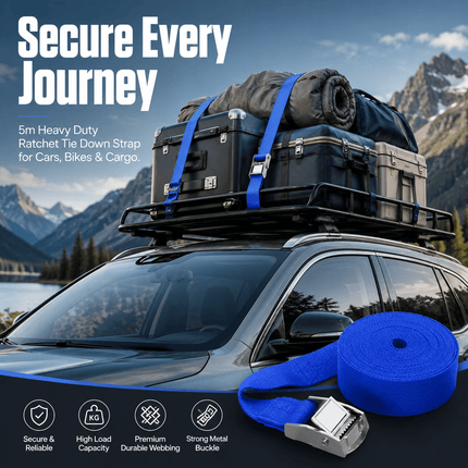 Ratchet Tie Down Strap with Buckle 5M Car Bike Heavy Duty Cargo Lashing Belt for Truck Trailer Transport Moving Load Securing Equipment