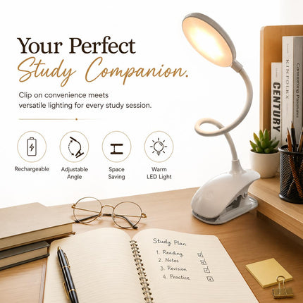 Clip On LED Desk Lamp USB Dimmable Reading Light with 3 Modes for Bedside Study Office & Table