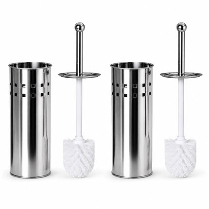 Toilet Brush With Holder Stainless Steel Bathroom WC Cleaning Brush Freestanding Silver White 38cm