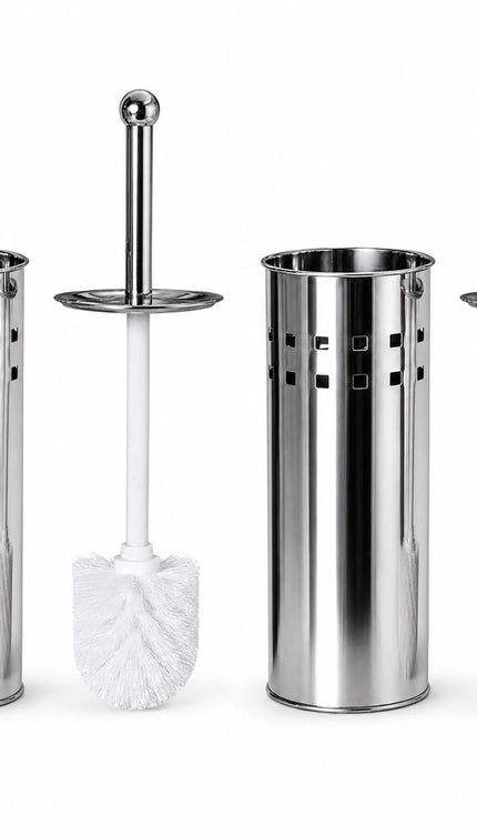 Toilet Brush With Holder Stainless Steel Bathroom WC Cleaning Brush Freestanding Silver White 38cm