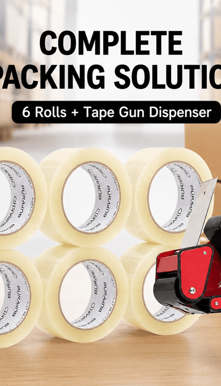 Clear Packing Tape with Dispenser Gun – 6 Rolls, 48mm × 66m