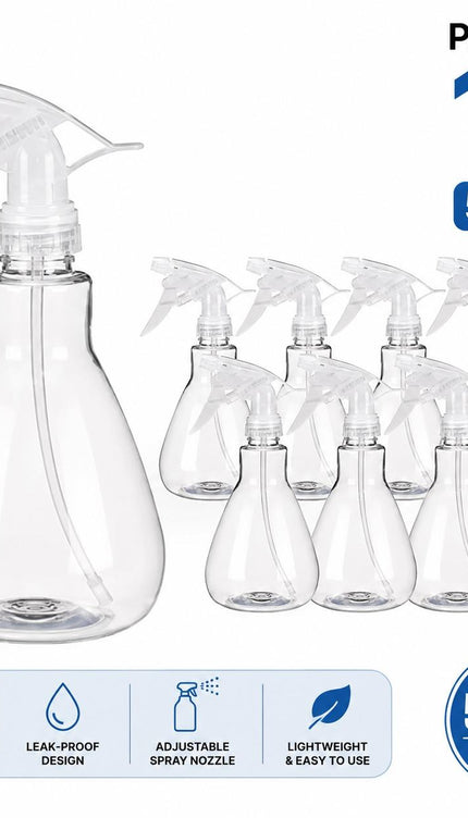 10 Pack 500ml Trigger Spray Bottles Clear PET Plastic Water Misters for Hair Salon Garden Plants Cleaning Home