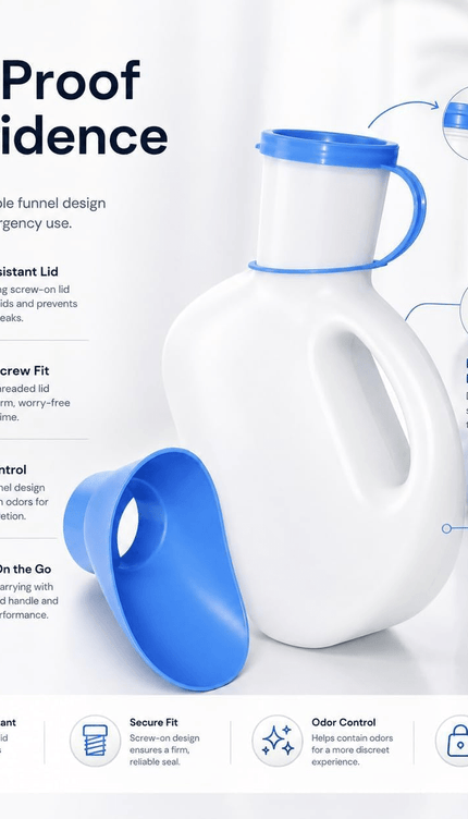 Pack of 2 Unisex 1L Urinal Bottles with Lid & Funnel – Portable Emergency Pee Bottle, Reusable Travel Urine Container for Men & Women, Camping, Car Travel, Bedside Toilet Aid & Home Care
