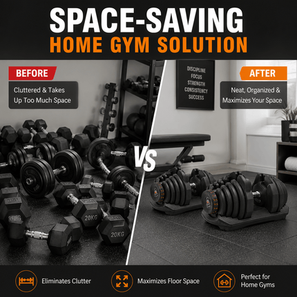 40kg Adjustable Dumbbell Quick Dial Weight System, Space Saving Home Gym Fitness Weight with Non-Slip Handle & Storage Base for Strength Training, Full Body Exercise – Pack of 1 or 2