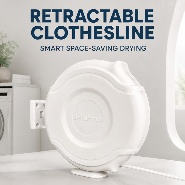 12M Retractable Clothes Line 15KG Heavy Duty Single Washing Line Wall Mounted Extendable Dryer