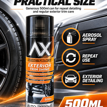 Plastic Trim Restorer Spray 500ml Black Shine Tyre Dressing Aerosol Car Bumper Detailer Pack 1 or 2