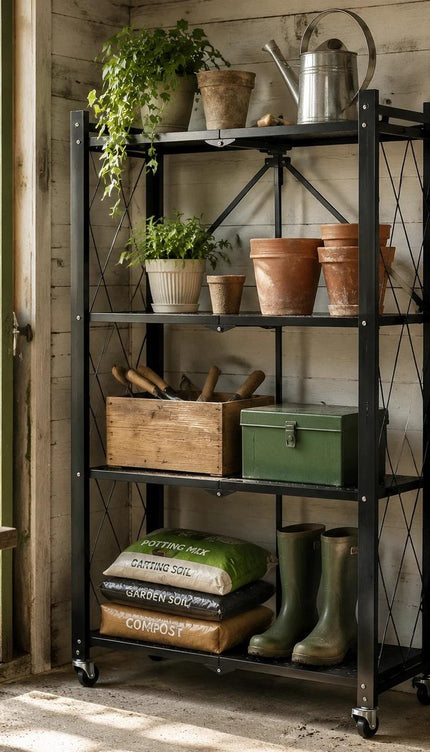 Large Folding Storage Shelf Rack – Portable Organiser for Garage, Kitchen & Pantry