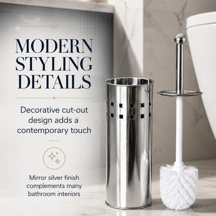 Toilet Brush With Holder Stainless Steel Bathroom WC Cleaning Brush Freestanding Silver White 38cm