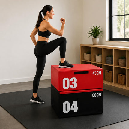 Plyometric Jump Box Set With Soft Foam Stackable Fitness Boxes for Home & Gym Adjustable Heights for Jumps Step-Ups and More Safe Non-Slip PVC Multi-Functional Exercise Equipment