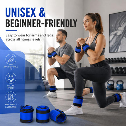 Blue Adjustable Ankle & Wrist Weights – Pair (0.5kg–3kg)