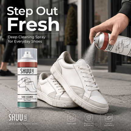 SHUU Shoe Cleaner Spray Leather Suede Waterproofing Deep Boot Cleaner 250ML for Trainers Shoes Boots Sneaker Care Stain Removal & Protection Spray
