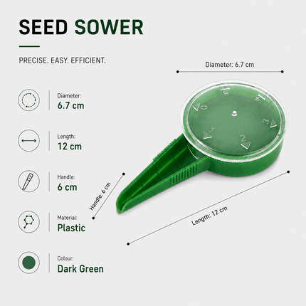 Seed Sower Dispenser with 5 Adjustable Dial Settings, Handheld Garden Seeder Spreader for Flower, Grass, Vegetable and Small Seeds, Easy Planting Tool