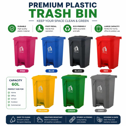 Slim Pedal Bin BPA-Free Plastic Kitchen Bathroom Trash