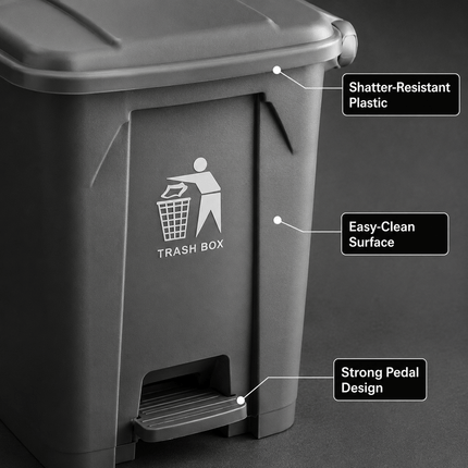 80L Grey Pedal Dustbin with Lid, Large Capacity PP5 Plastic Waste Bin, Foot Operated Rubbish Container for Kitchen, Office, Bathroom, Home & Commercial Use