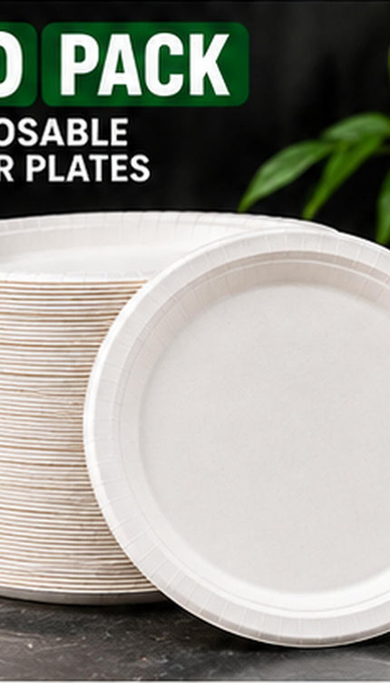 50 Pack Disposable Plates , Biodegradable Sugarcane for Parties, BBQs & Picnics, Choice of 7, 9 or 10 Inch