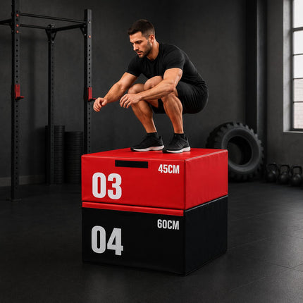 Plyometric Jump Box Set With Soft Foam Stackable Fitness Boxes for Home & Gym Adjustable Heights for Jumps Step-Ups and More Safe Non-Slip PVC Multi-Functional Exercise Equipment