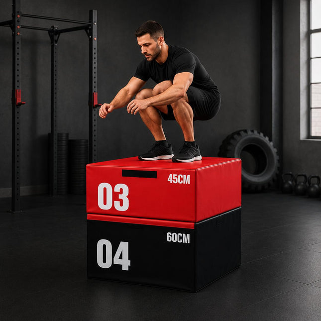 Plyometric Jump Box Set With Soft Foam Stackable Fitness Boxes for Home & Gym Adjustable Heights for Jumps Step-Ups and More Safe Non-Slip PVC Multi-Functional Exercise Equipment