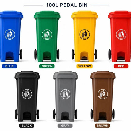 Wheelie Bin 100L 120L Waste Rubbish Dustbin with Lid Rubber Wheels