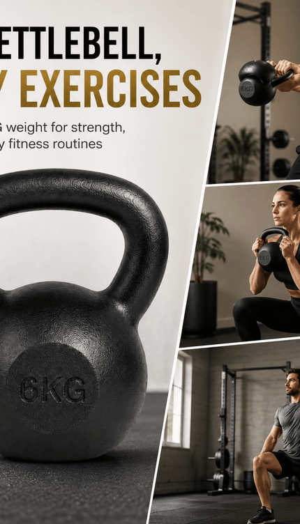 6kg Cast Iron Kettlebell, Black Strength Training Weight with Flat Base for Home Gym Workouts