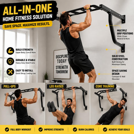 Wall Mounted Pull Up Bar & Dip Station – Power Tower Home Gym | Upper Body Strength Training Station