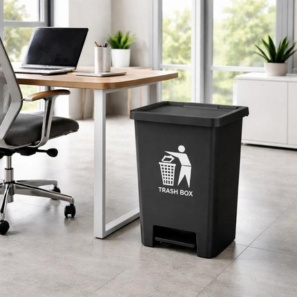 80L Pedal Bin Large Kitchen Waste Bin with Foot Pedal Lid Black Plastic Rubbish Bin for Home Office Utility Room