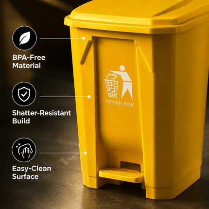 80L Yellow Pedal Dustbin with Lid, Large Plastic Waste Bin, Hands-Free Foot Pedal Trash Can, PP5 Rubbish Container for Kitchen, Office, Bathroom & Workplace