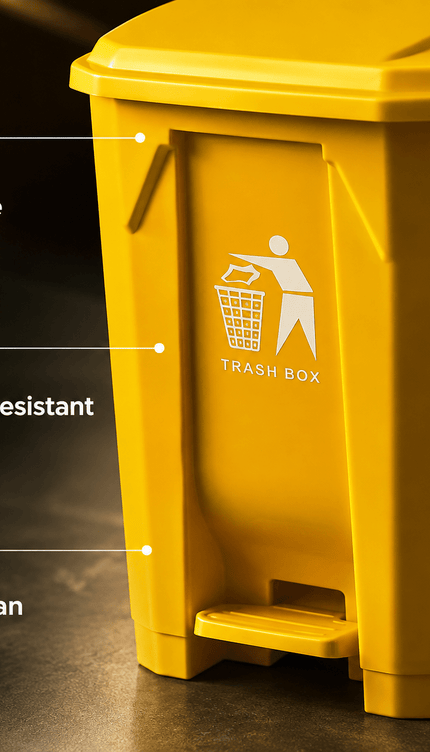 80L Yellow Pedal Dustbin with Lid, Large Plastic Waste Bin, Hands-Free Foot Pedal Trash Can, PP5 Rubbish Container for Kitchen, Office, Bathroom & Workplace