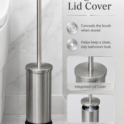 Stainless Steel Toilet Brush & Holder Set Pack of 2 Long Handle Bathroom WC Cleaning Brush Freestanding Silver