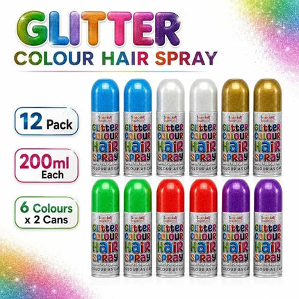 Pack of 12 Temporary Hair Colour Spray 200ml Washable Glitter Classic for Special Occasion Fancy Dress Up Hairspray Can for Parties Festivals Halloween - Haircare