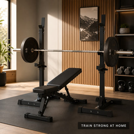 Multi Purpose Adjustable Barbell Rack and Squat Stand for Bench Press, Weight Lifting and Strength Training, Heavy Duty Home Gym Fitness Equipment with Adjustable Height and Stable Base for Men Women