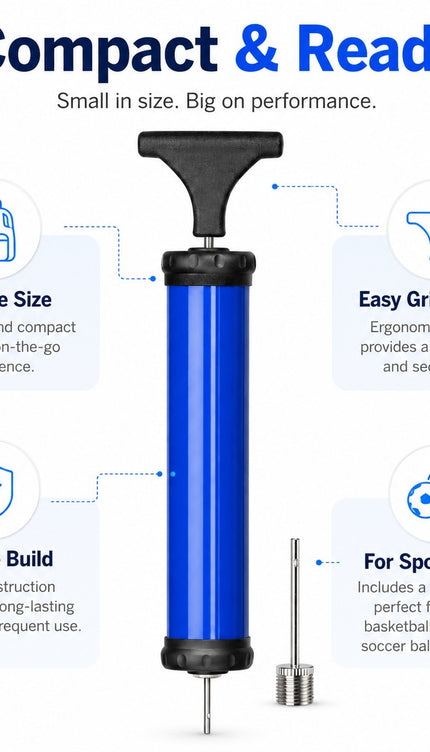 Portable Ball Pump Air Inflator with Needle Nozzle & Extension Hose, Manual Hand Pump for Football, Basketball, Sports Balls & Small Inflatables, Pack of 1