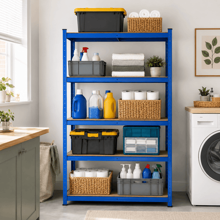 5 Tier Blue Galvanised Steel Shelving Unit 150 x 70 x 30cm, Heavy Duty Adjustable Storage Rack for Garage, Workshop, Warehouse & Home Organisation, Pack of 1