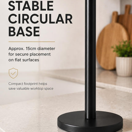 Kitchen Roll Holder Pack of 2 Free Standing Matt Black Stainless Steel Paper Towel Stand Countertop Holder 31.8cm
