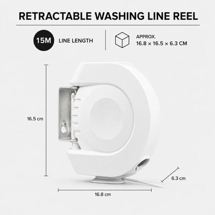 15m Retractable Clothes Line 15KG Heavy Duty Wall Mounted Washing Line for Indoor & Outdoor Use