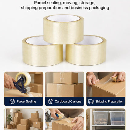 Packing Tape Clear Parcel Box Sealing Tape 3 Rolls Heavy Duty for Packaging Moving House & Storage 48mm x 66m