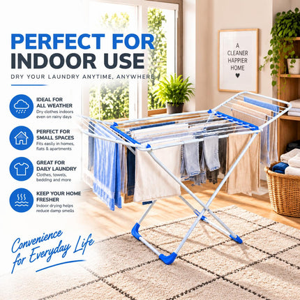 Foldable Clothes Airer 18M Drying Rack with 2 Pack Winged Laundry Dryer Stand Space Saving Foldable Design for Indoor Home Drying