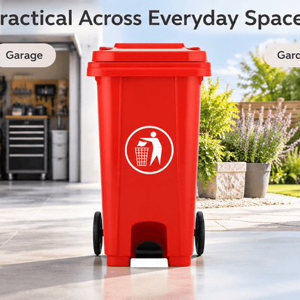 120L Red Outdoor Wheelie Bin with Lid, Heavy Duty HDPE Waste Rubbish Dustbin with Rubber Wheel