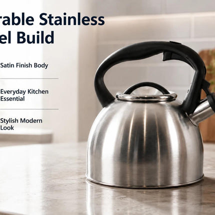 2.8L Stainless Steel Whistling Kettle Stove Top Tea Coffee Water Boiler with Nylon Handle for Kitchen Camping Caravan Motorhome