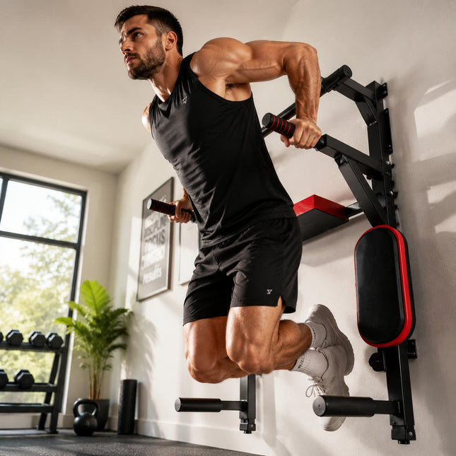 Wall Mounted Pull Up Bar & Dip Station – Power Tower Home Gym | Upper Body Strength Training Station